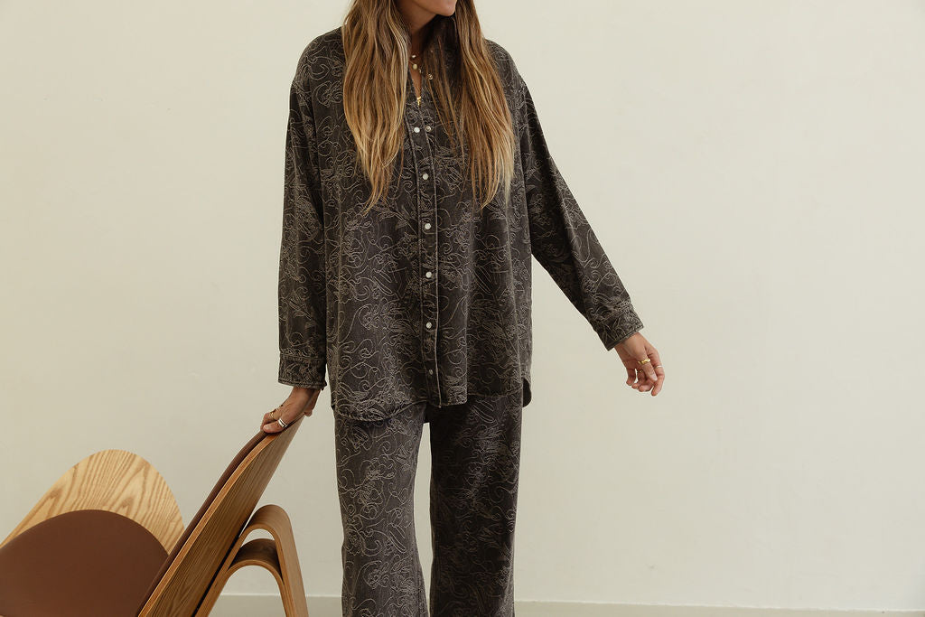 Baggy Mid Rise Jean - Embroidered Denim