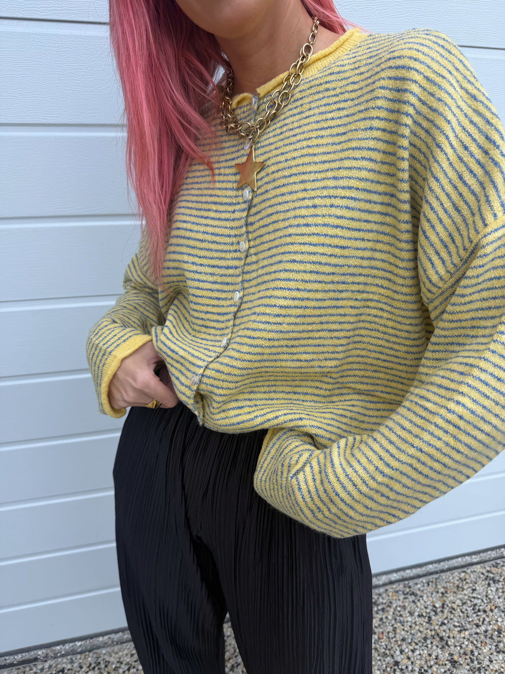 Pin Striped Piper Cardigan - Butter