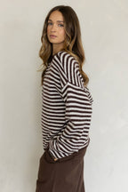 Striped Piper Henley - Brown/Cream