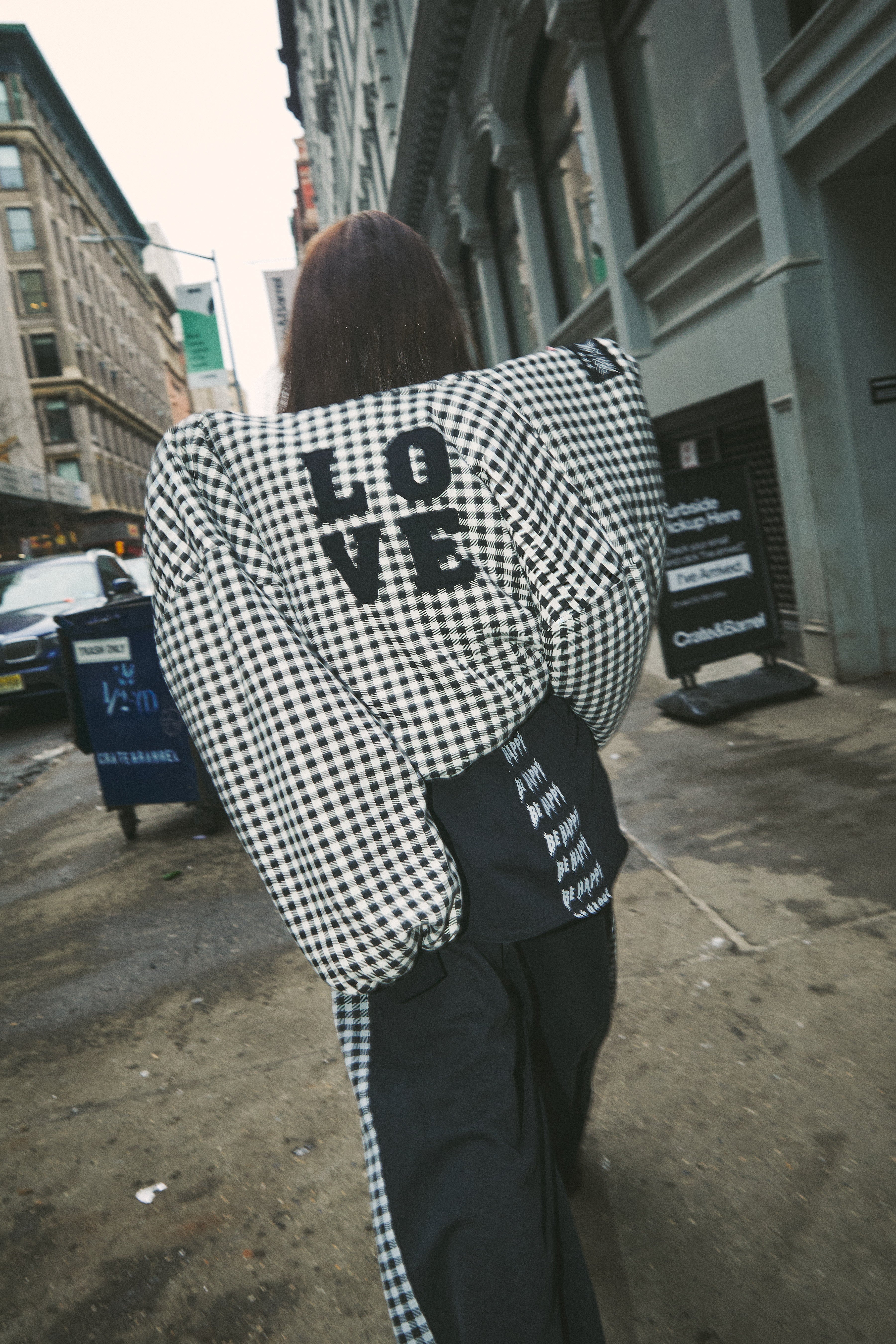 The Be Happy Gingham Padded Bomber