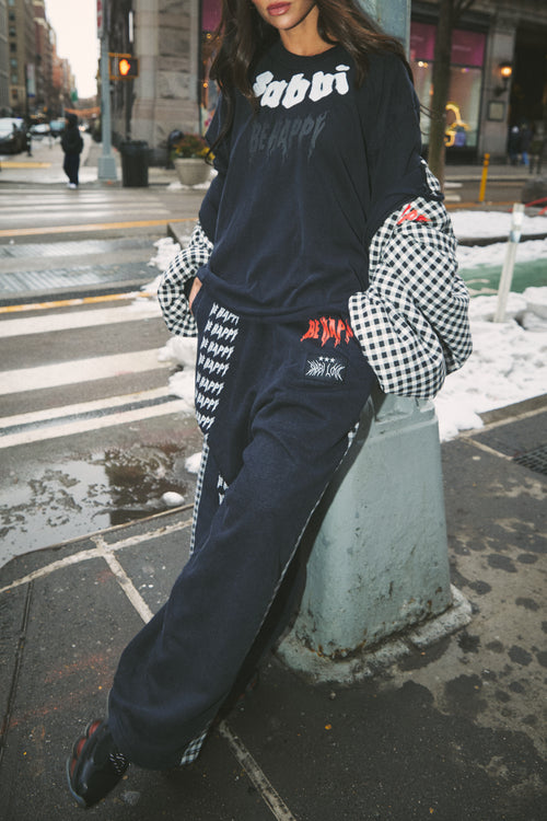 Be Happy Wide leg Sweat Pants - Gingham