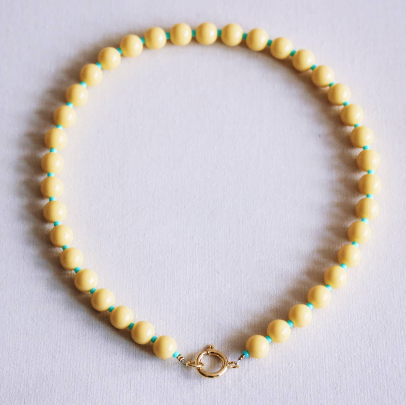 Beaded necklace with Miyuki beads - yellow/mint
