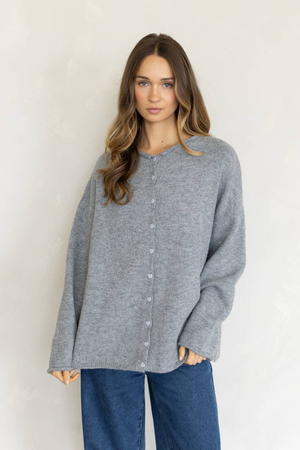 Heart Button Piper Cardigan - Heather Grey
