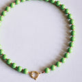 Beaded necklace with Miyuki beads - green/salmon