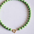 Beaded necklace with Miyuki beads - green/salmon
