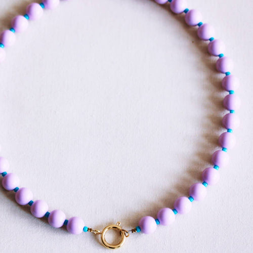 Beaded necklace with Miyuki beads - lilac/aqua