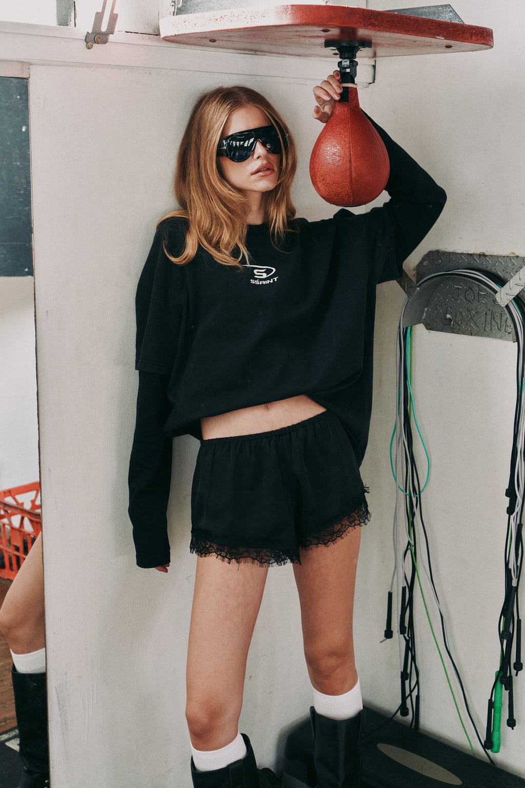 ROUND ONE LAYERED TEE  - Vintage Washed Black