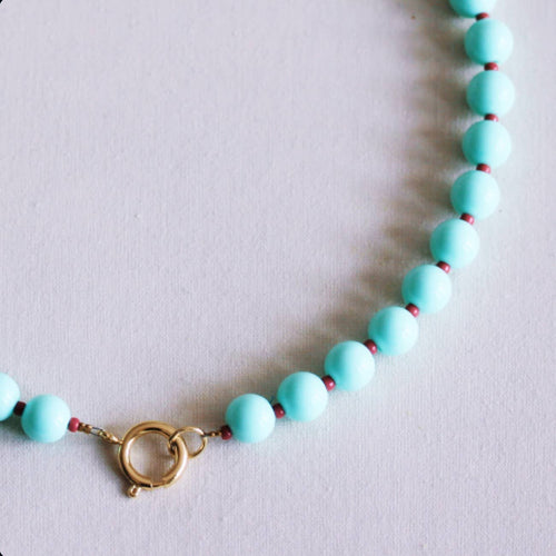 Beaded necklace with Miyuki beads - mint/cerise