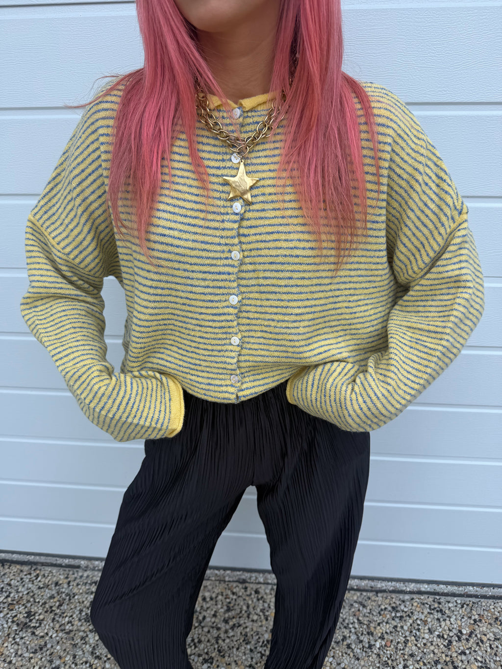 Pin Striped Piper Cardigan - Butter