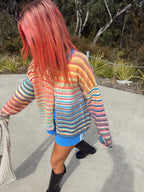 Rainbow Button Up Knit Cardigan