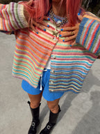 Rainbow Button Up Knit Cardigan