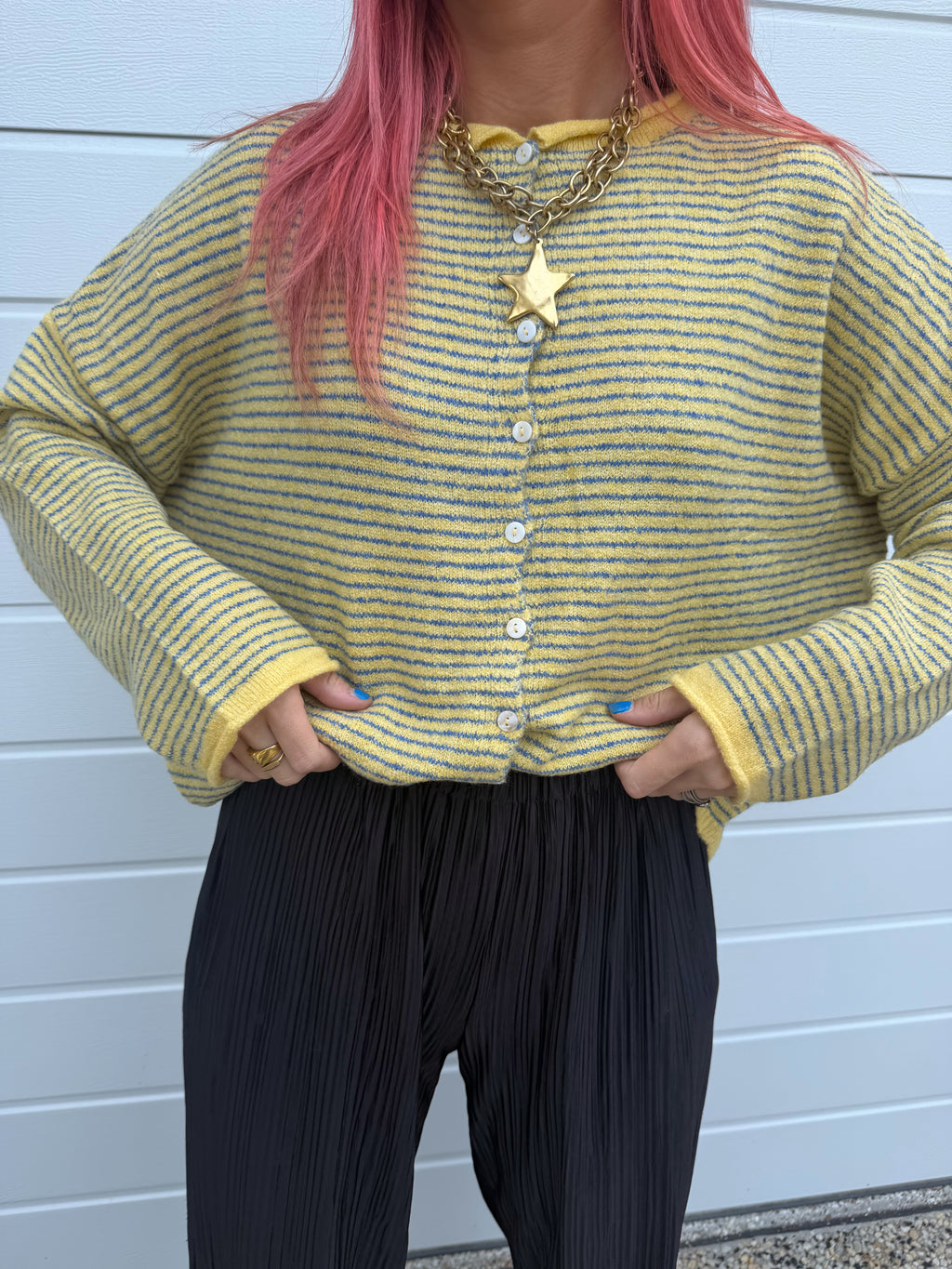 Pin Striped Piper Cardigan - Butter