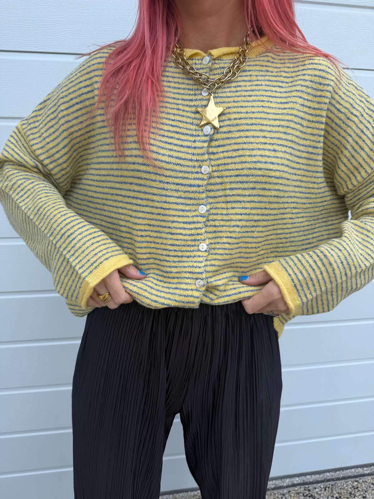 Pin Striped Piper Cardigan - Butter