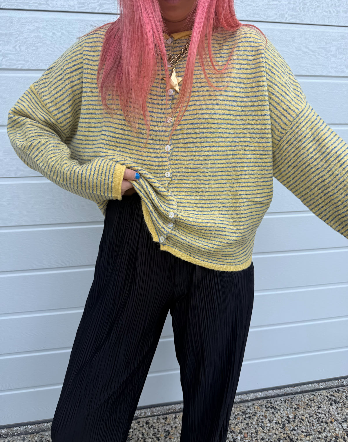 Pin Striped Piper Cardigan - Butter