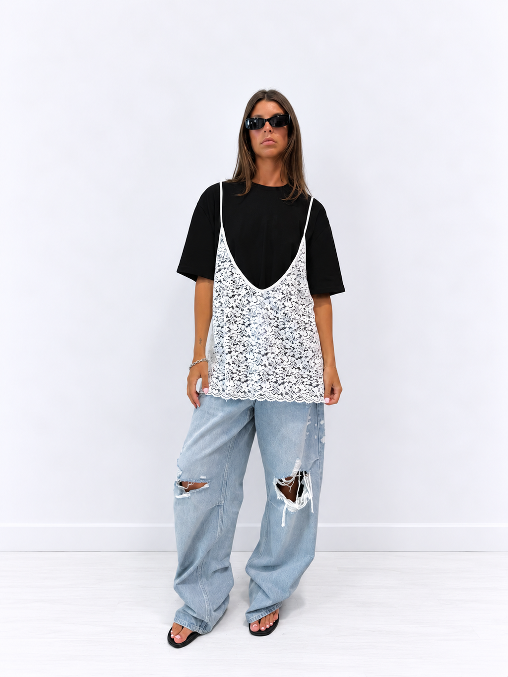 THE LINE ROW DRESS BLACK/WHITE BABY LEMONADE
