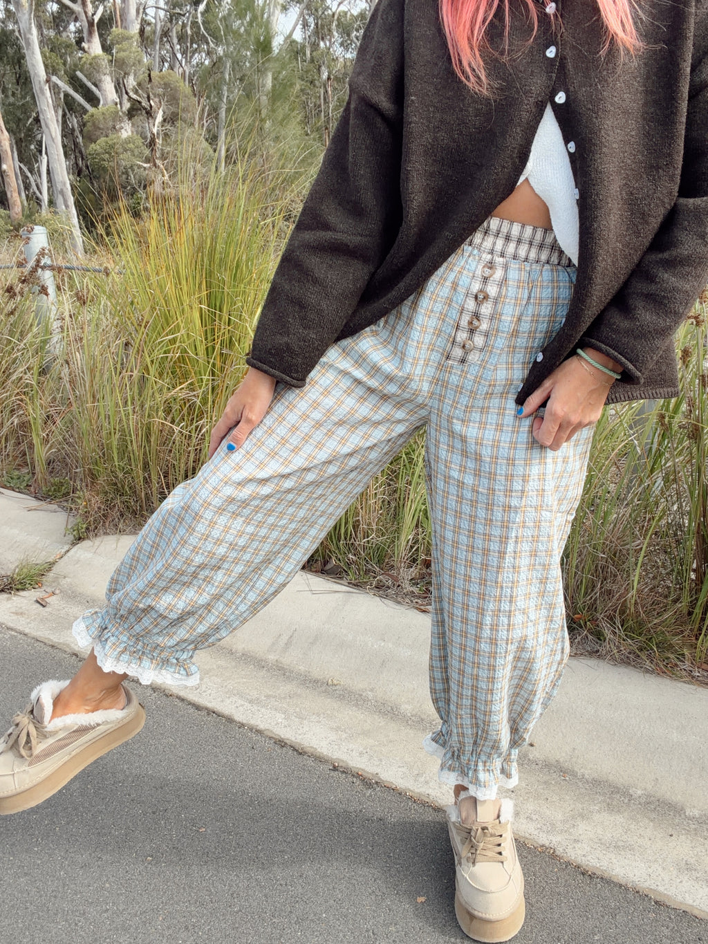 Plaid Balloon Pant - Blue