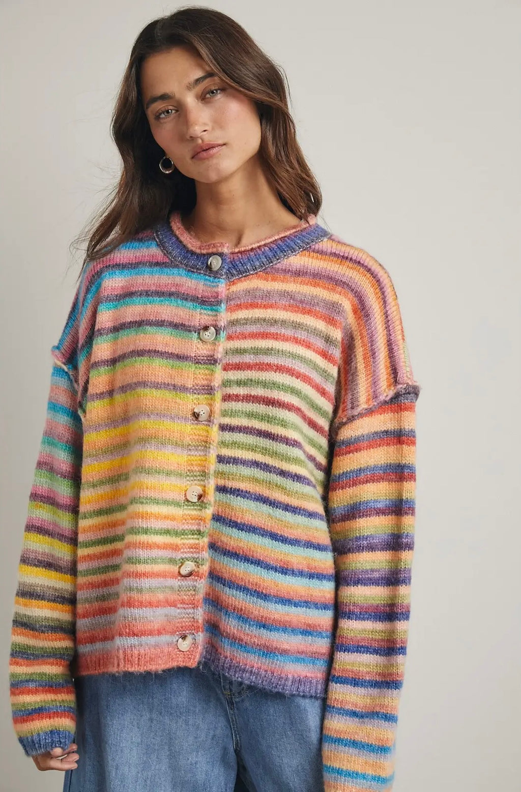 Rainbow Button Up Knit Cardigan