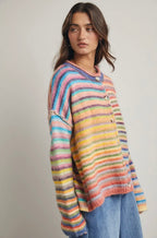 Rainbow Button Up Knit Cardigan