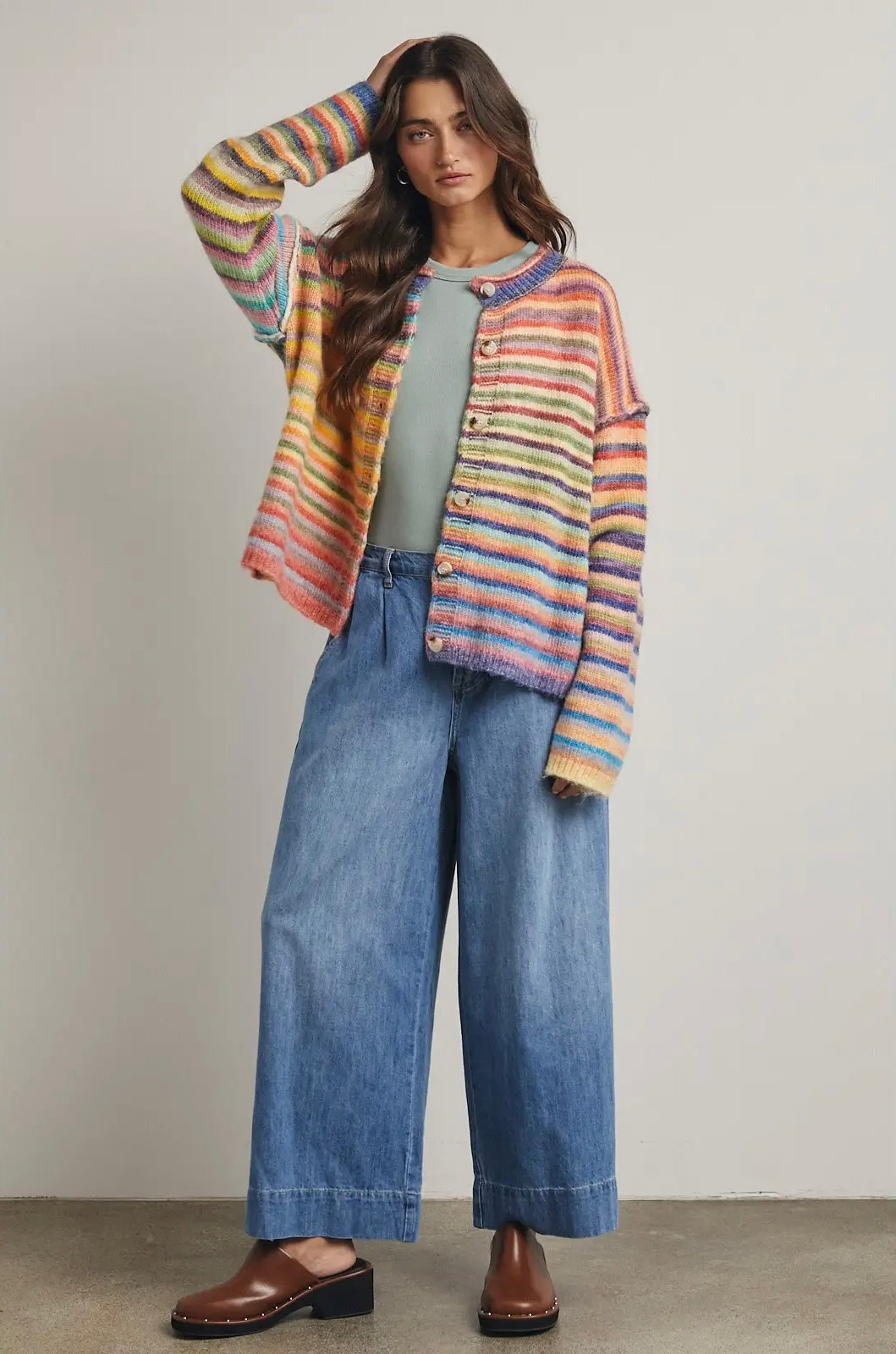 Rainbow Button Up Knit Cardigan