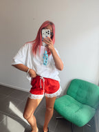 Lola Lace Trim Short - Red