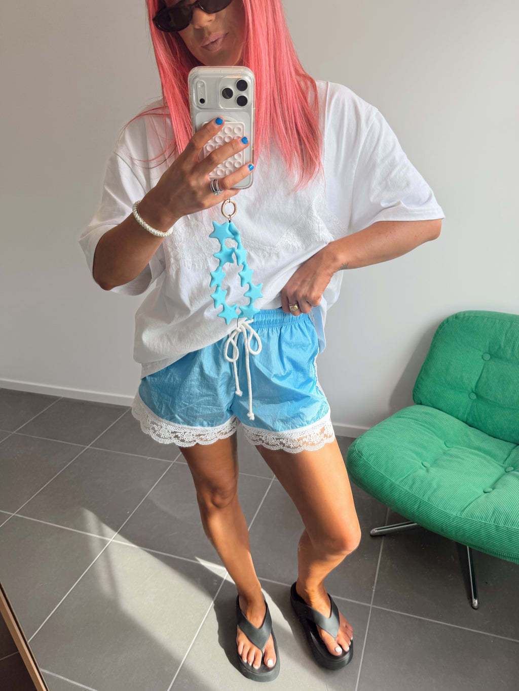 Lola Lace Trim Short - Light Blue