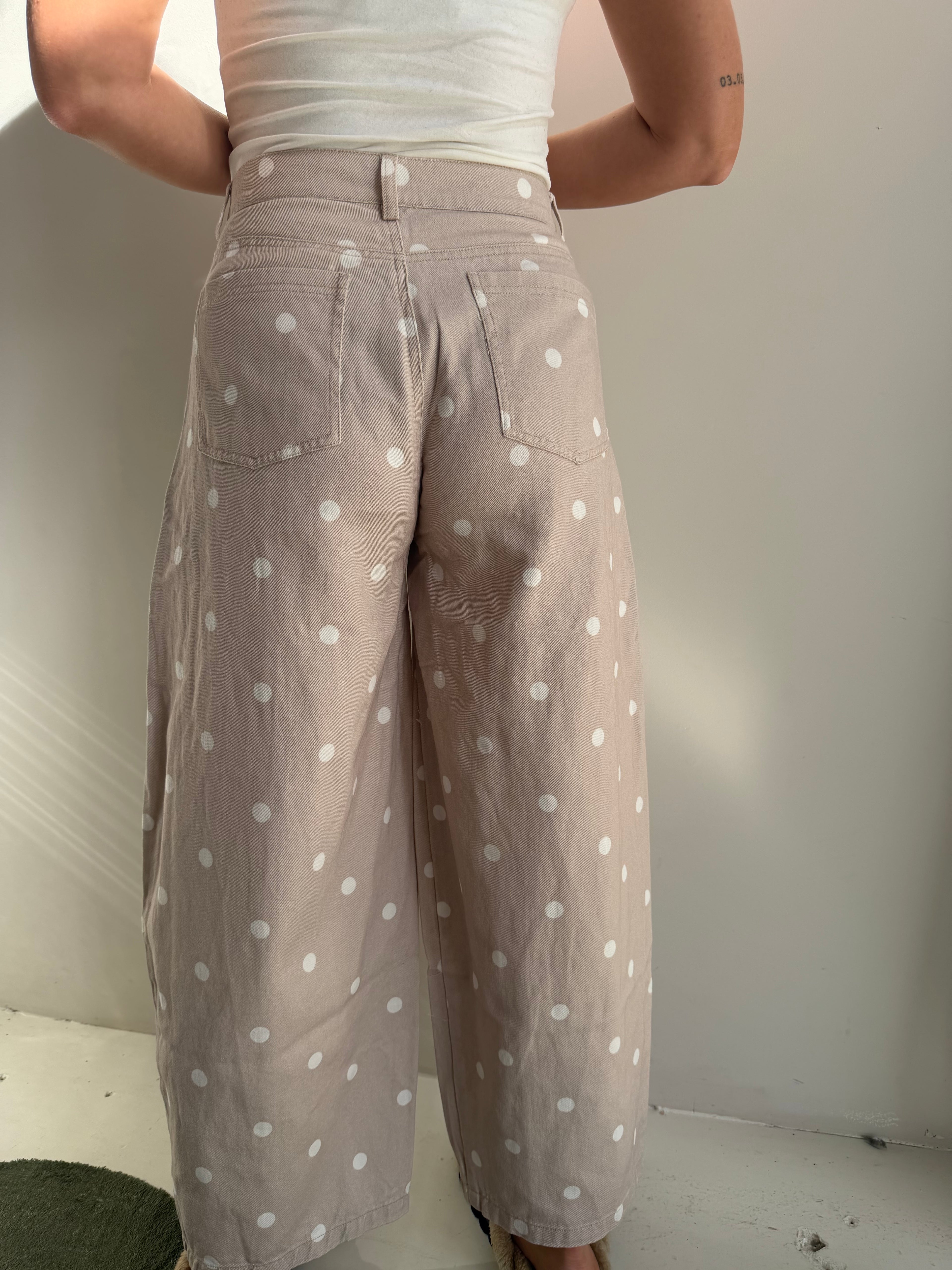 The Dottie Denim Wide Leg Pant - Taupe/Ivory