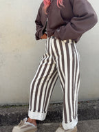 Striped Rolled Barrel Pant - Brown/Cream