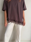 Asymmetrical Hem Lace Tee - Chocolate
