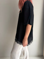 Asymmetrical Hem Lace Tee - Black