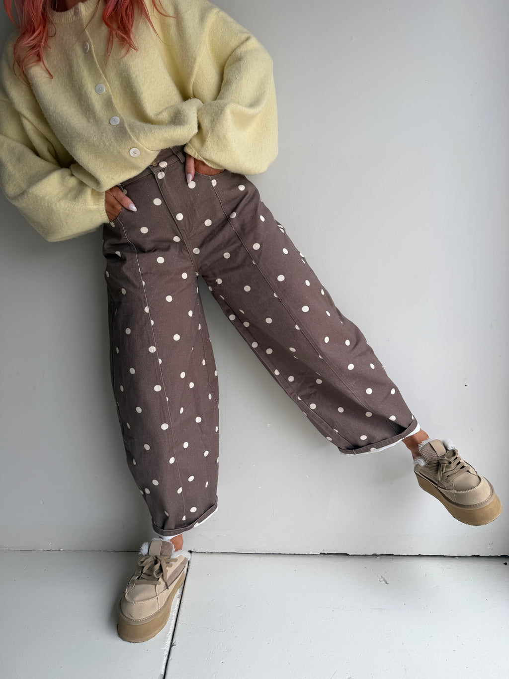 The Dottie Denim Wide Leg Pant - Brown/Beige