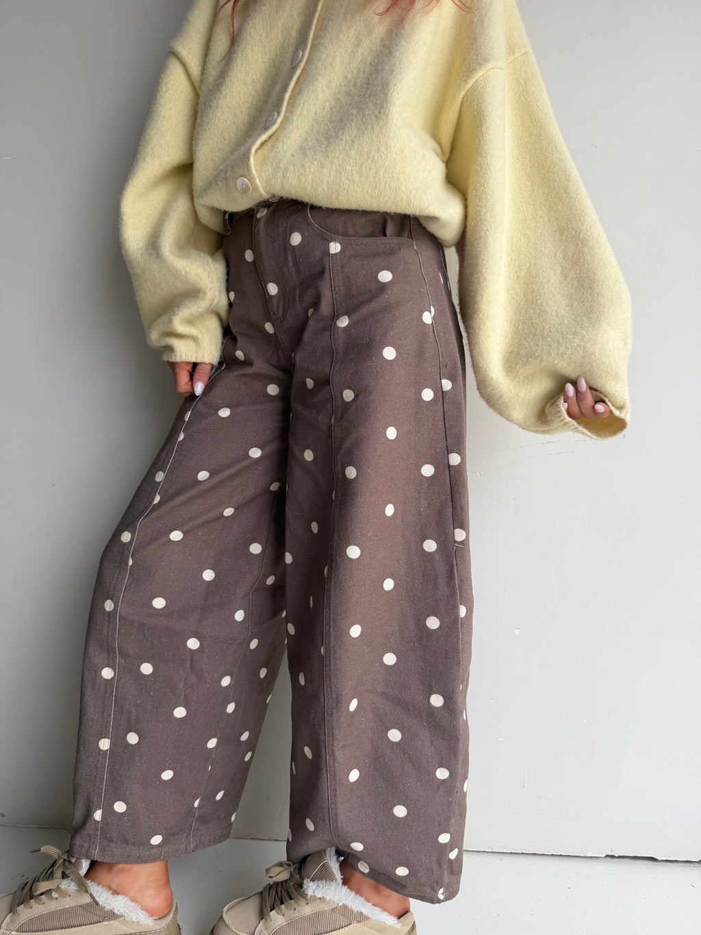 The Dottie Denim Wide Leg Pant - Brown/Beige