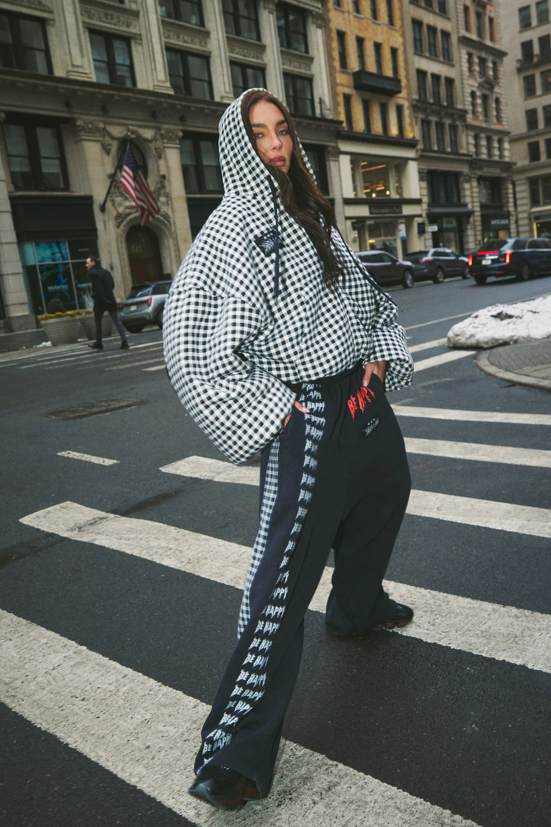 The Be Happy Gingham Padded Bomber