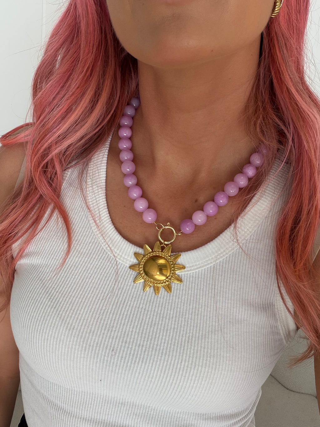 Bead Necklace - Natural Stone XL -  Lilac
