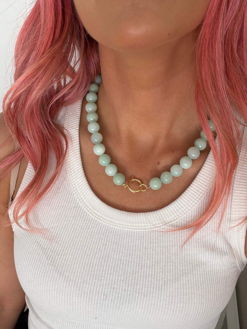 Bead Necklace - Natural Stone XL -  Old Green