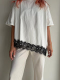 Asymmetrical Hem Lace Tee - White