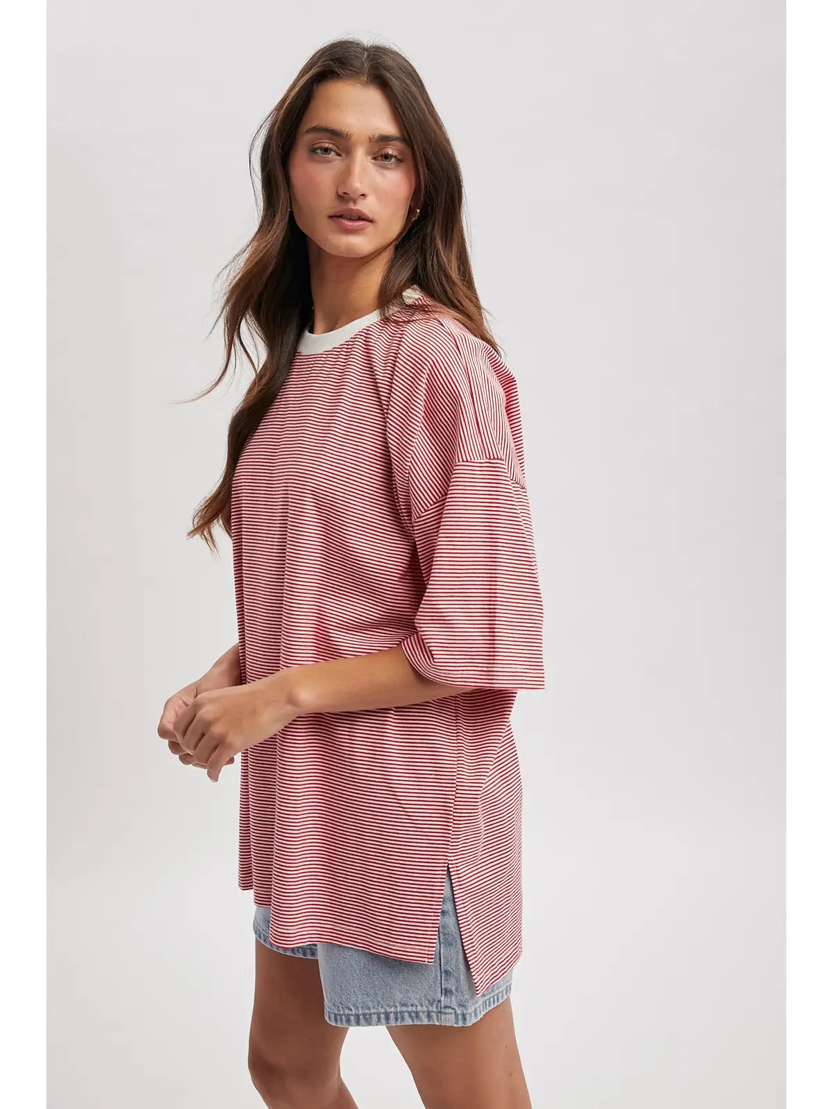 Oversized Striped Knit Top - Red/White