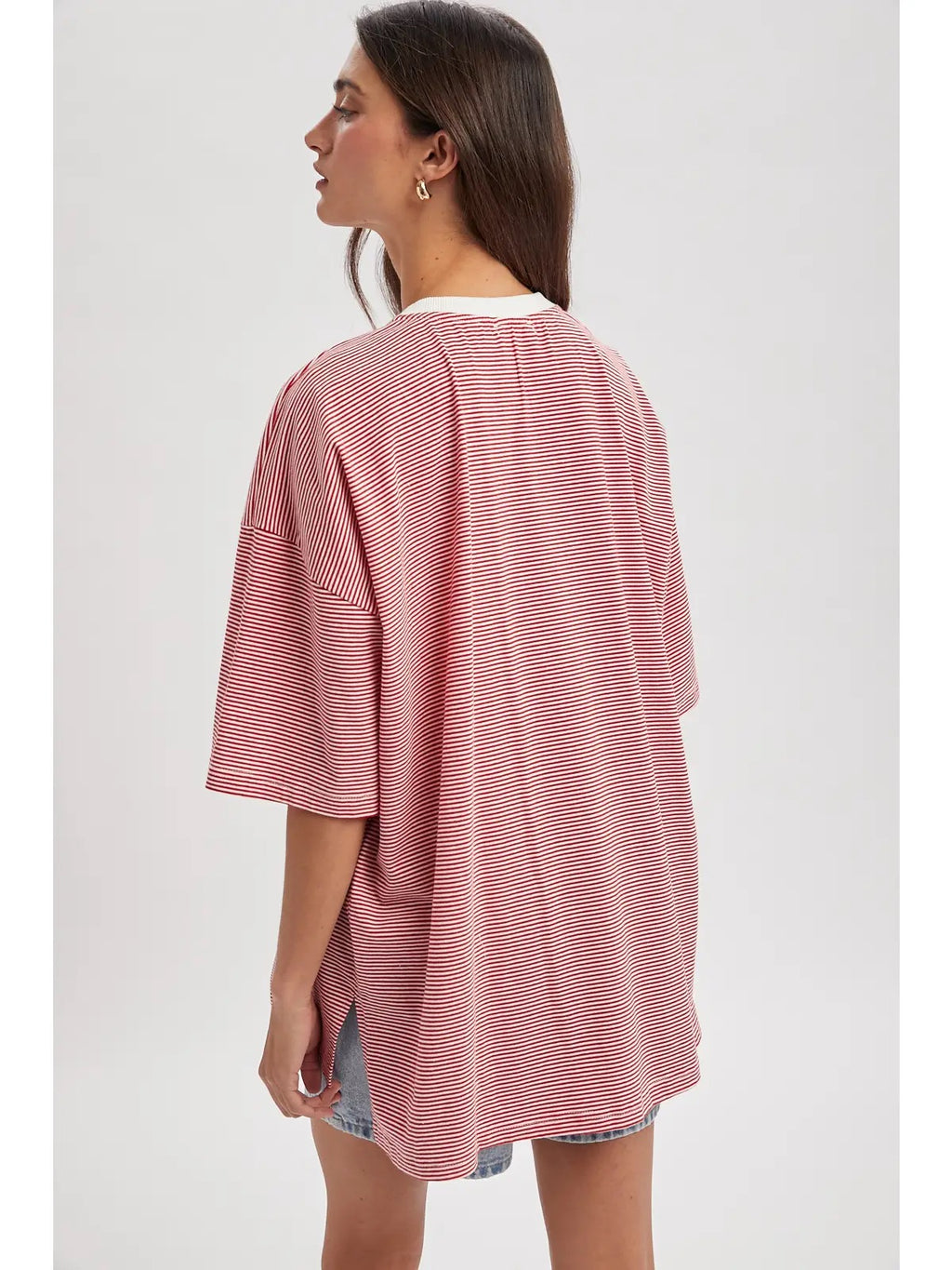 Oversized Striped Knit Top - Red/White