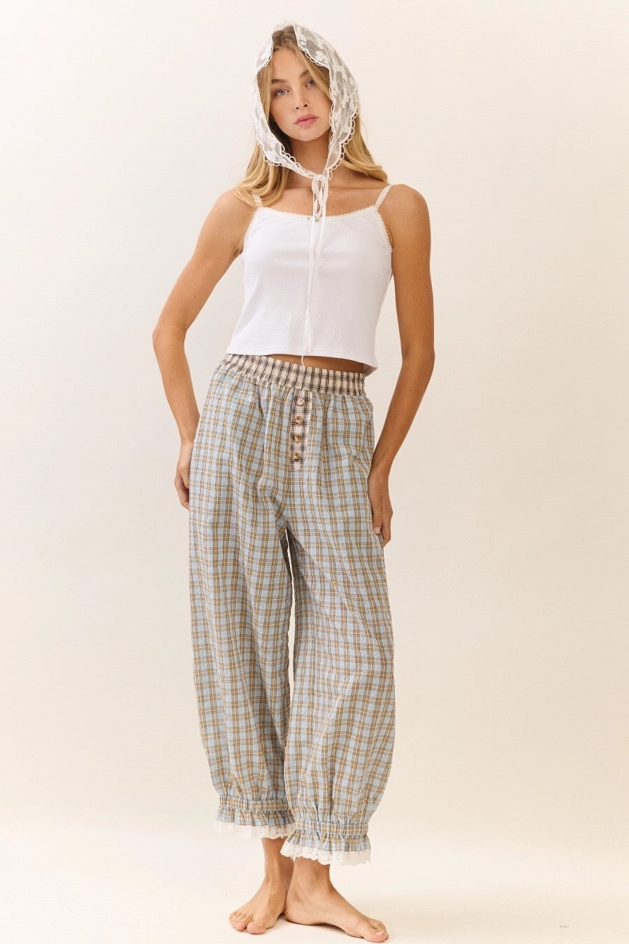 Plaid Balloon Pant - Blue