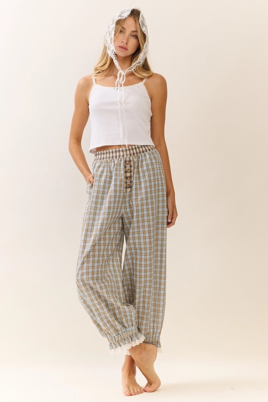 Plaid Balloon Pant - Blue