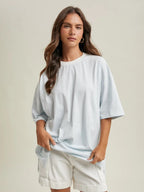 Oversized Striped Knit Top - Sky/White