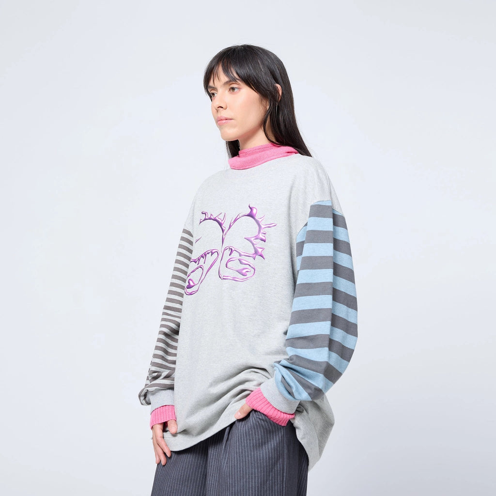 Striped Sleeve LS - Concrete