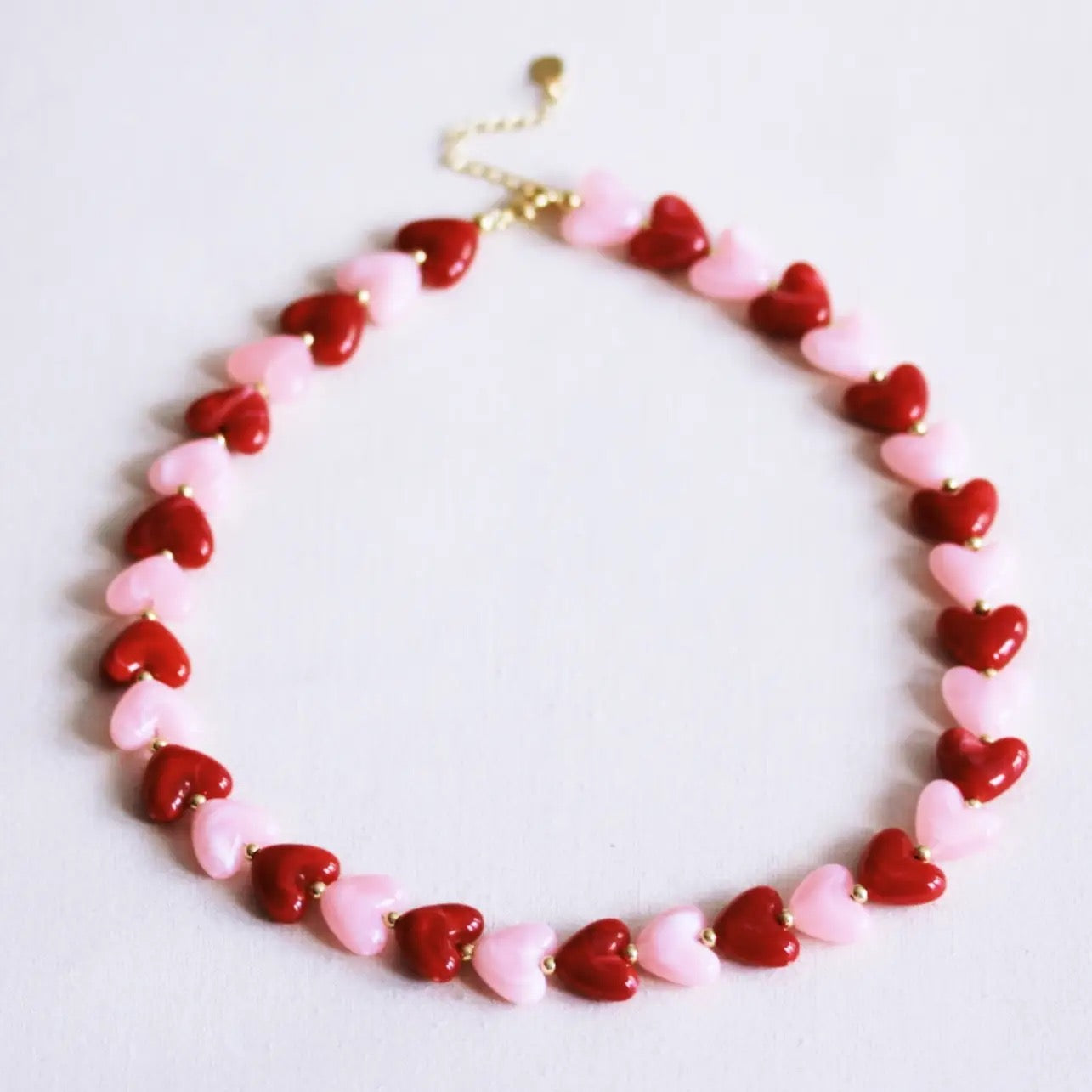 Resin Heart Bead Necklace - Pink/Red