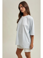 Oversized Striped Knit Top - Sky/White