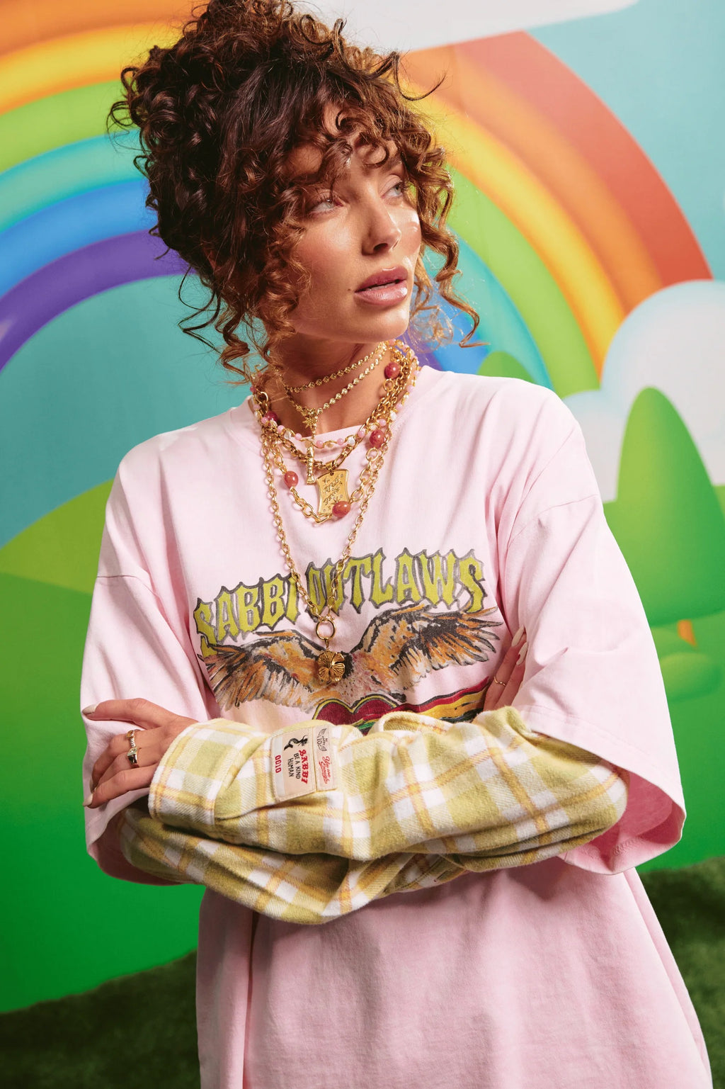 THE SABBI OUTLAW SHIRT TEE - Pink/Green