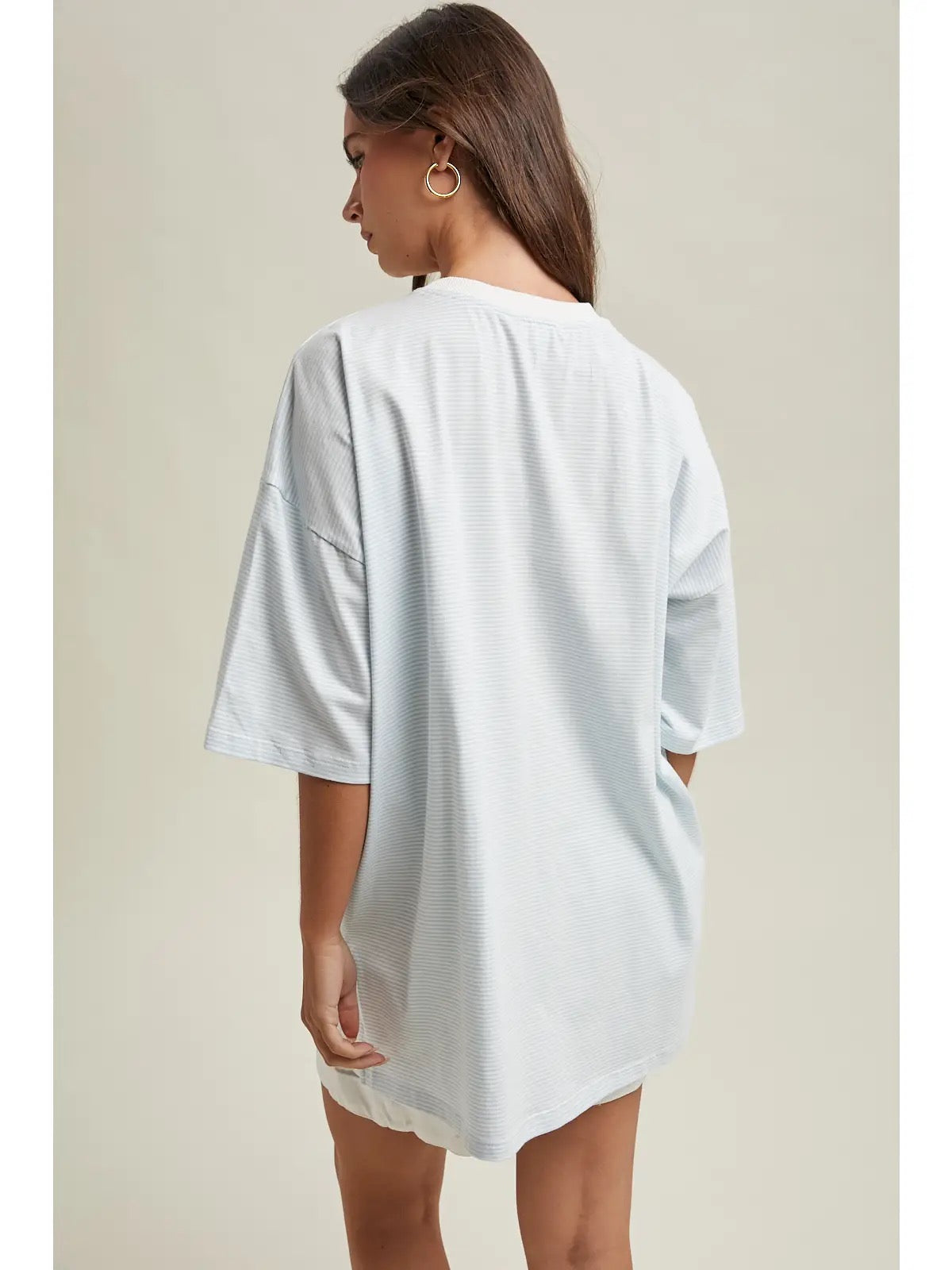 Oversized Striped Knit Top - Sky/White