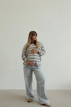 Stripe Cotton Oversized LS Tee - White/Blue/Brown