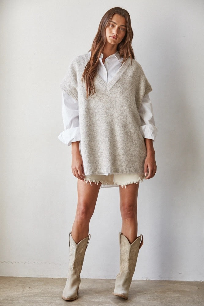 Knit Oversized Vest Sweater - Oatmeal