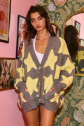 Oversized Star Cardigan - Grey/Butter Yellow