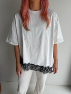 Asymmetrical Hem Lace Tee - White