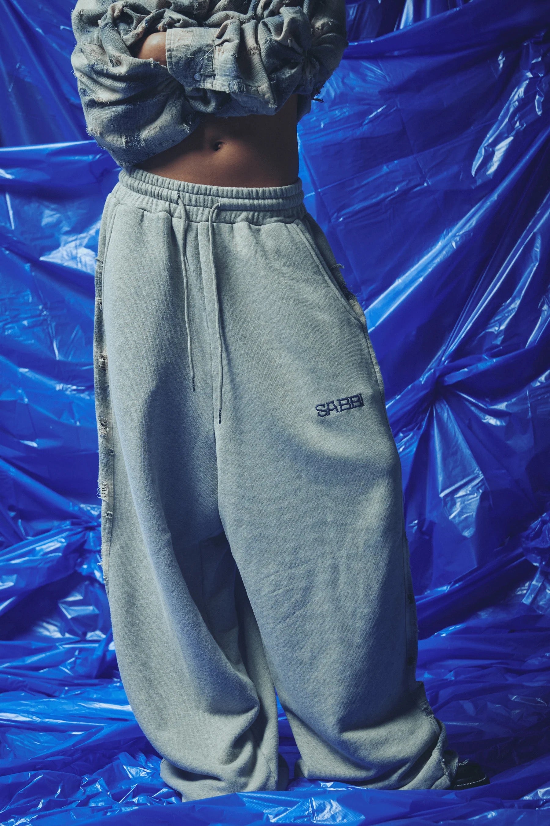CHECK MATE WIDE LEG TRACKIES - Blue